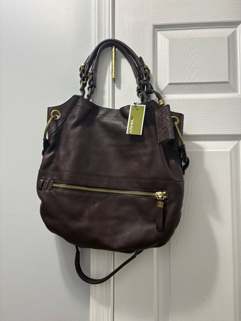 OrYANY Sydney Large Shoulder Bag Pebbled Leather Chocolate Brown NWT